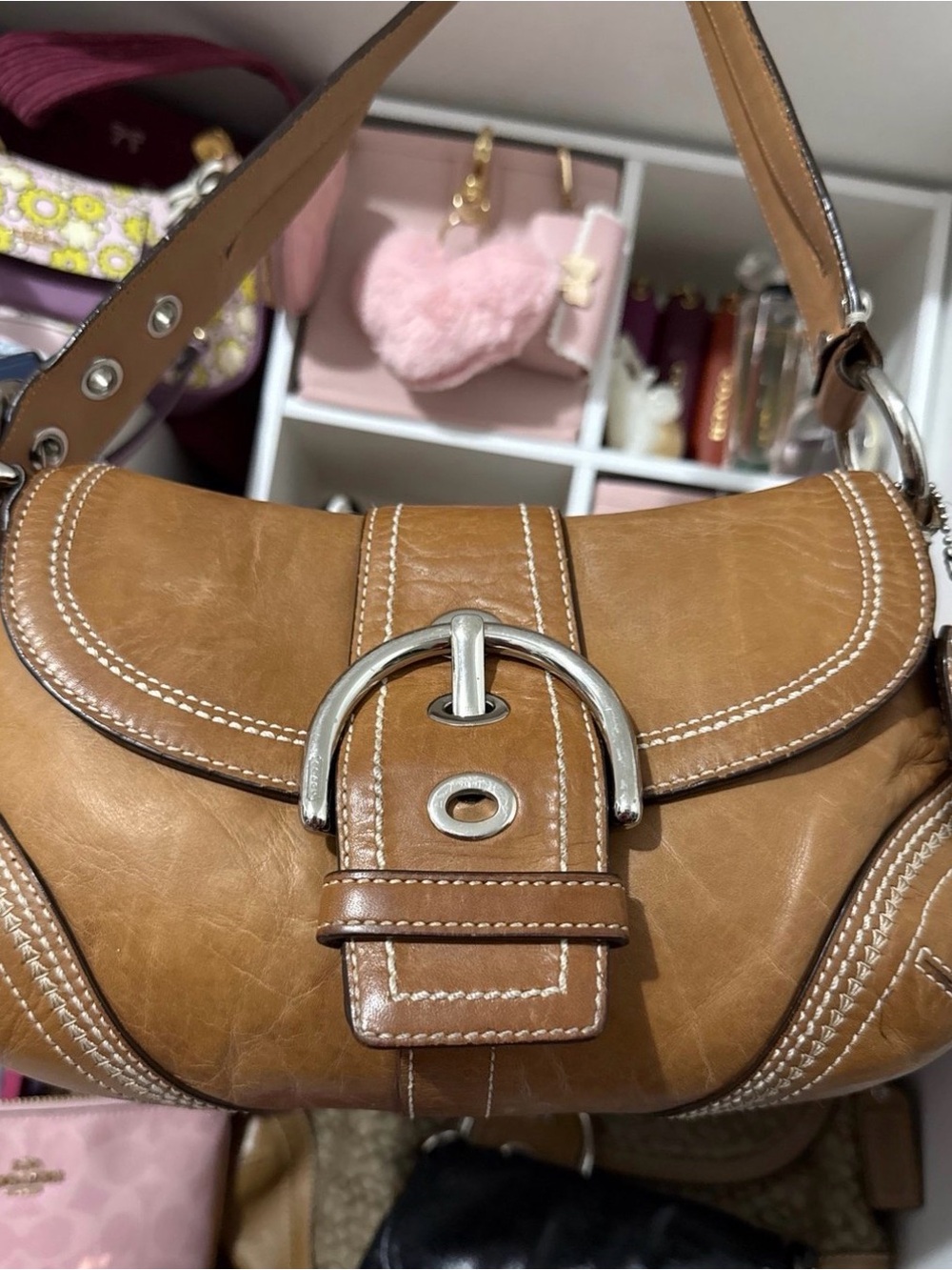 Coach Brown Leather Saddle Shoulder Bag with Silver Buckle